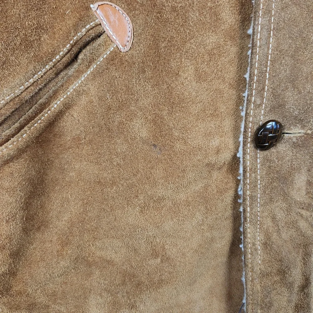 Vintage Grais Coat Mens 40 Brown Sueded Cowhide Leather Western Sherpa Lined 70s